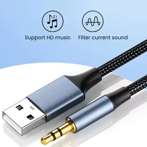 Stereo USB A to 3.5 Jack Headphone Audio Cable Male to Male Aux Line USB to 3.5mm