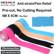 NEENCA 5cmX 5M Pre Cut Kinesiology Tape Elastic Exercise Muscle Patch Type I Waterproof and Breathab