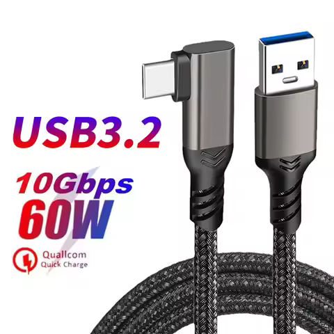 USB 3.2 Gen 2 Elbow 10Gbps Cable USB A to USB C 60W Fast Charging For Oculus Quest 1/2 Link Headset 