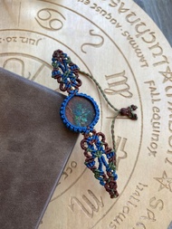 H236 民族風 蠟線編織 鐵礦石澳寶 (boulder opal) 銅珠 手環