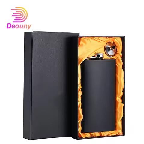 DEOUNY-Stainless Steel Leak Proof Hip Flask, Matte Black Pocket, Liquor, Whiskey, Rum Vodka with Fun