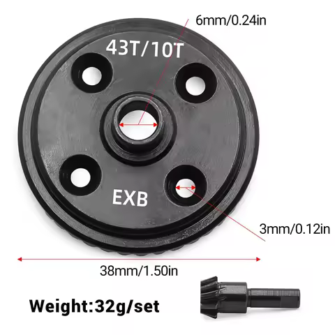 43T Differential Gear 10T Large Bevel Gear W217 for ARRMA 1/7 MOJAVE 1/8 KRATON EXB ARA310980 Metal 