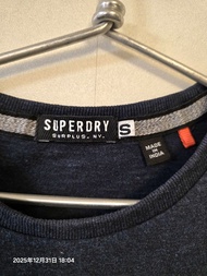 JAPAN SUPERDRY Long Sleeve Tee Shirt, Organic Cotton, Dark Blue, Regular-fit, Size S, UNISEX