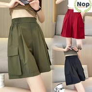 Nop | Overall Shorts Women's High Waist Wide Leg Slimmer Look Straight Mid-Leg Pants Summer a-Line Q