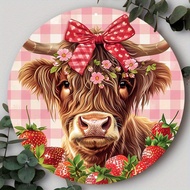 Wooden or acrylic signage, designed for cows and strawberries, 8x8 inch circular wall decoration, su