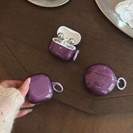 Minimalist Solid Color Semi-Transparent Purple Earphone Case With Hanging Ring, Suitable For Huawei 