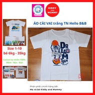 [Hello B&B] Áo nút vai trắng tay ngắn 6-35kg AL0012 - HELLO BB - cotton tự nhiên 100% mềm mịn mát  (