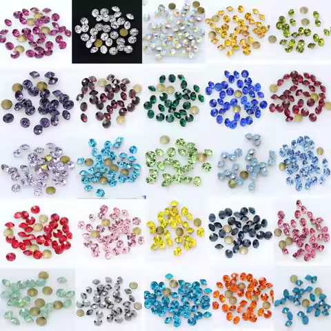 All Colors 36/144Pcs SS19-SS38mm Rivoli Czech crystal pointed back Round beads Rhinestone Glitter Fo
