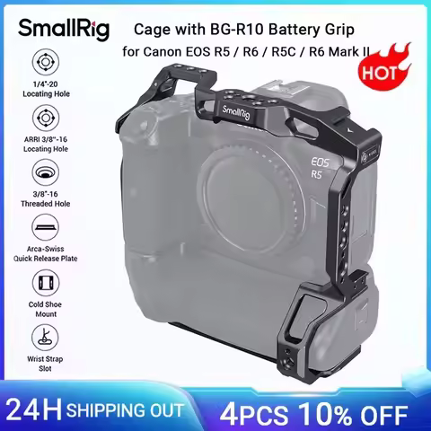 SmallRig R5/R6 Camera Cage for Canon EOS R5 / R6 / R5C / R6 Mark II with BG-R10 Battery Grip With 1/