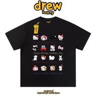 Drew Original Street Fun Retro Hello Kitty Cat Cute Printed Short-Sleeved T-Shirt Couple Half-Sleeve