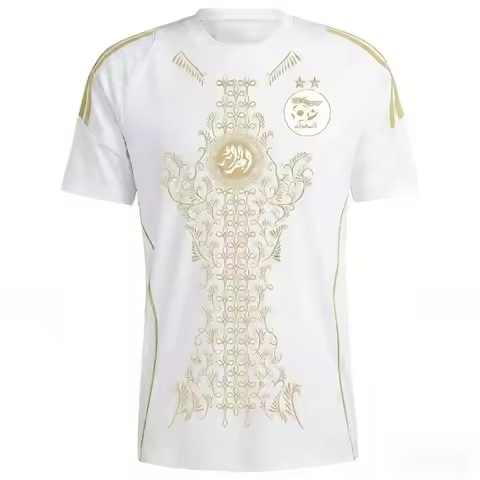 Algeria Team Away Jersey for The 24-25 Season_ Men's and Women's Fashionable Top T-shirt with Green 