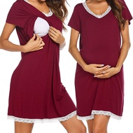 Casual Maternity Clothes Women Nursing Maternity Nightshirts Breastfeeding Clothes Short Sleeve Soli