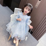 2-8 Years Baby Frozen Elsa Dress For Girl Princess Clothes Summer Toddlers Kids Gauze Cartoon Skirt Cotton Blue Dress