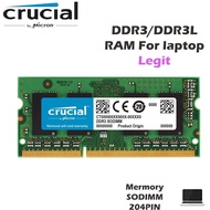 Laptop RAM ddr3/ddr3l 8gb 1600mhz 4GB 1333mhz/1066mhz SODIMM Memory stick PC3L-12800S PC3 Crucial