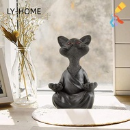 LIAOYING Happy Buddha Cat Statue, Whimsical Ornaments Meditation Cat Statue, Resin Home Decor Cat Bu