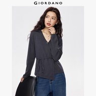 GIORDANO Women Cardigans Button V-Neck Tie Waist Wrap Cardigans 14-Gauge Knit Gentle Fashion Casual 