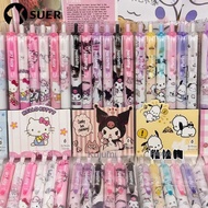 SUERHD 6Pcs Gel Pens, 0.5mm Sanrio Black Press Pen, Refill Cartoon Kuromi Melody Stationery Supplies Gift