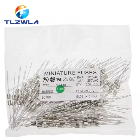 100PCS 3.6*10 Fast-Blow Glass Tube Fuse Fast Break With Pin 3.6X10MM 0.5A 1A 1.5A 2A 3A 3.15A 4A 5A 
