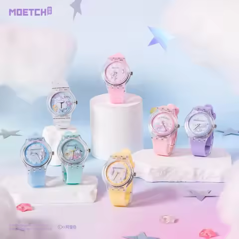Sanrio Cute Character Quartz Wrist Watch Pastel Silicone Strap Analog Timepiece Cinnamoroll Pompompu