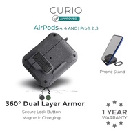 CURIO Guard Case for AirPods -  (4, 4 ANC, Pro, 1,2,3) Shockproof with Stand, Secure Lock & Keychain