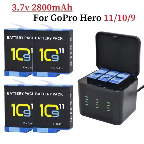 2800mAh for GoPro Hero 11 10 9 Three-Ways LED Light Battery Charger Battery Storage For GoPro 11 10 