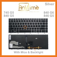 HP 745 G5 840 G5 840 G6 846 G5 Keyboard laptop replacement silver backlight light mice