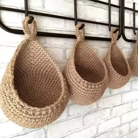 Handwoven Hanging Wall Fruit Vegetable Basket Organizer Container Decor for Kitchen Garden Mount Wal