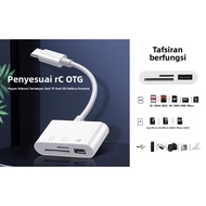 Pembaca Kad SD USB-C OTG, Adapter Kad Micro SD TF untuk Telefon Tablet Laptop