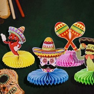 12pcs Mexican Fiesta Honeycomb Table Centerpiece Cactus Donkey Maraca Sombrero Guitar Table Toppers