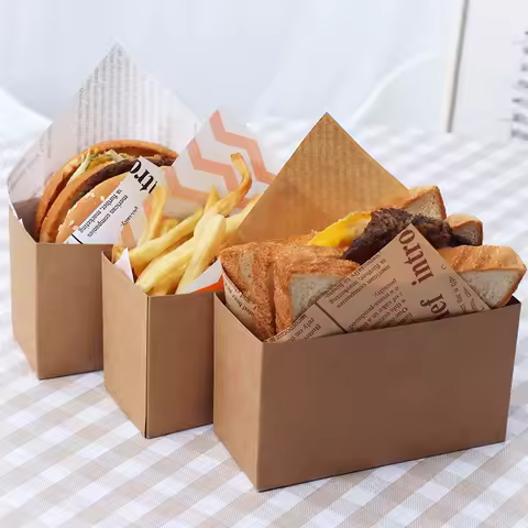Sandwich Packaging Paper Boxes Hamburger Packaging Paper Bag Oil-proof Burger Fries Donut Packing Pa