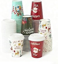 Lckaien Christmas Disposable Coffee Cups with Lids, 100 Pack 12 Oz To Go Coffee Cups,6 Designs Chris