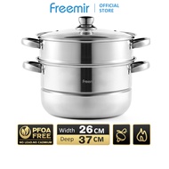 freemir Panci Kukus/Rebus 2 Susun 26 cm Dandang Kukusan Tutup Kaca Stainless Steel - Steamer Pot Pan