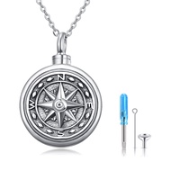 KINGWHYTE Urn Necklace for Ashes, 925 Sterling Silver Compass Cremation Jewellery for Ashes Urn Neck