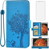 Asuwish Compatible with Huawei Y6 Prime/Y6 2018/Honor 7A/Enjoy 8E Wallet Case and Tempered Glass Screen Protector Flip Wrist Strap Card Holder Cell Phone Cover for Hawaii Y6Prime Honor7A Pro Men Blue