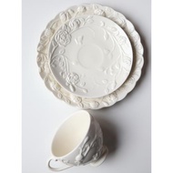 胖兔美家歐式復古立體浮雕玫瑰奶油色陶瓷咖啡杯碟套下午茶杯盤子