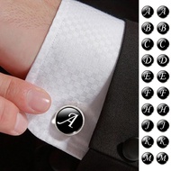 Men's Fashion A-Z Single Alphabet Cufflinks Silver Color Letter Cuff Button for Male Gentleman Shirt