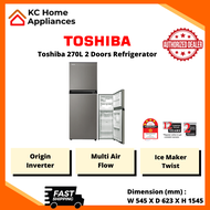 Toshiba 270L 2 Doors Fridge | Pure BIO | Origin Inverter | Multi Air Flow | Ice Maker Twist | GR-RT3