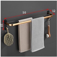 免打孔浴室壁掛毛巾架（鋁單桿-黑金50CM）