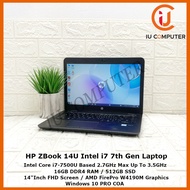 HP ZBOOK 14U G4 INTEL CORE I7-7500U 16GB RAM 512GB NVME SSD W4190M USED LAPTOP REFURBISHED NOTEBOOK