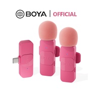 BOYA BY-V2/V20 Pink Wireless Lavalier Microphone with Noise Reduction for iPhone USB-C Android Smartphones Laptops