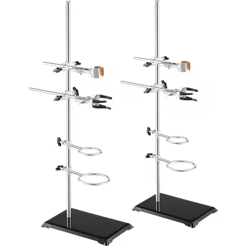 SucceBuy Lab Stand Laboratory Retort 2 Sets Steel Lab Stand 23.6" Rod Includes Flask Clamps Burette