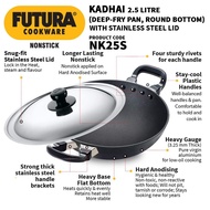 Hawkins Futura Non-Stick Round Bottom Kadai (Deep-Fry Pan) with Steel Lid 2.5 Litre