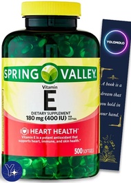 Vitamin E Dietary Supplement Spring Valley, 180 mg, 500 Count and Bookmark Gift of YOLOMOLO