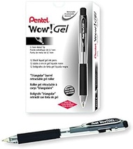 Pentel Wow! Retractable Gel Pen - Medium Pen Point Type - 0.7 mm Pen Point Size - Black Ink - Clear Barrel - 12 / Dozen