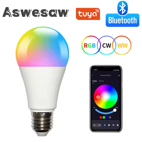 Wireless Bluetooth 4.0 Smart Bulb Tuya APP Control Dimmable 15W E27 RGB+CW+WW LED Color Change Lamp 