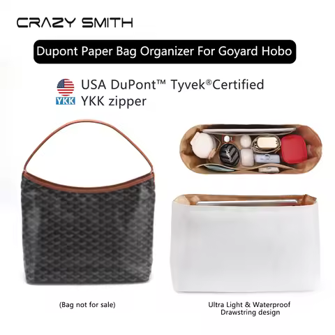 CRAZYSMITH Bag Organizer For Goyard Hobo Handbag Dupont Paper Inner Bag Travel Portable Shoulder Tot