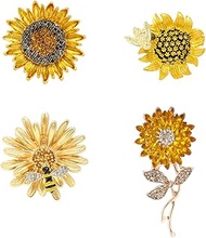 4PCS Sparkling Rhinestones Alloy Sunflower Flower Brooch Pines - 4 Style, Medium, Metal, no gemstone