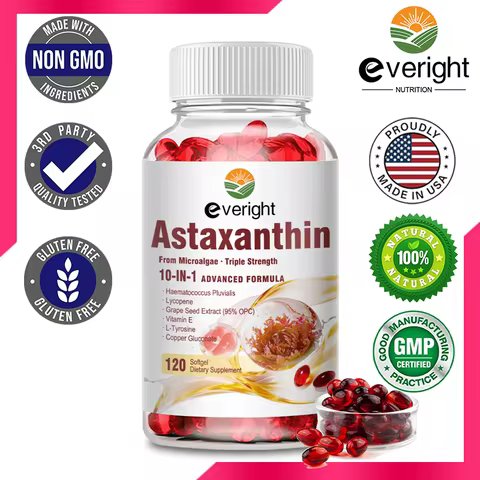 Astaxanthin 24mg – Powerful Antioxidant for Skin, Eyes, Immune System – 10-in-1 Formula, Lycopene, G