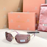 眼鏡 MiuMiu繆繆無框墨鏡SMU 54Y淺灰無框墨鏡復古潮流墨鏡遮臉7 平光鏡 太陽鏡 墨鏡 禮物