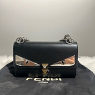 芬迪/Fendi Kan I 黑銀小號小怪獸鏈條包 98新